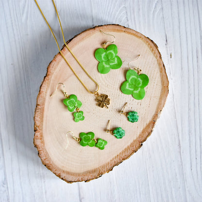 Lucky Shamrock 4-Leaf Clover Double Dangle Earrings | Leaf Earrings | Plant Earrings