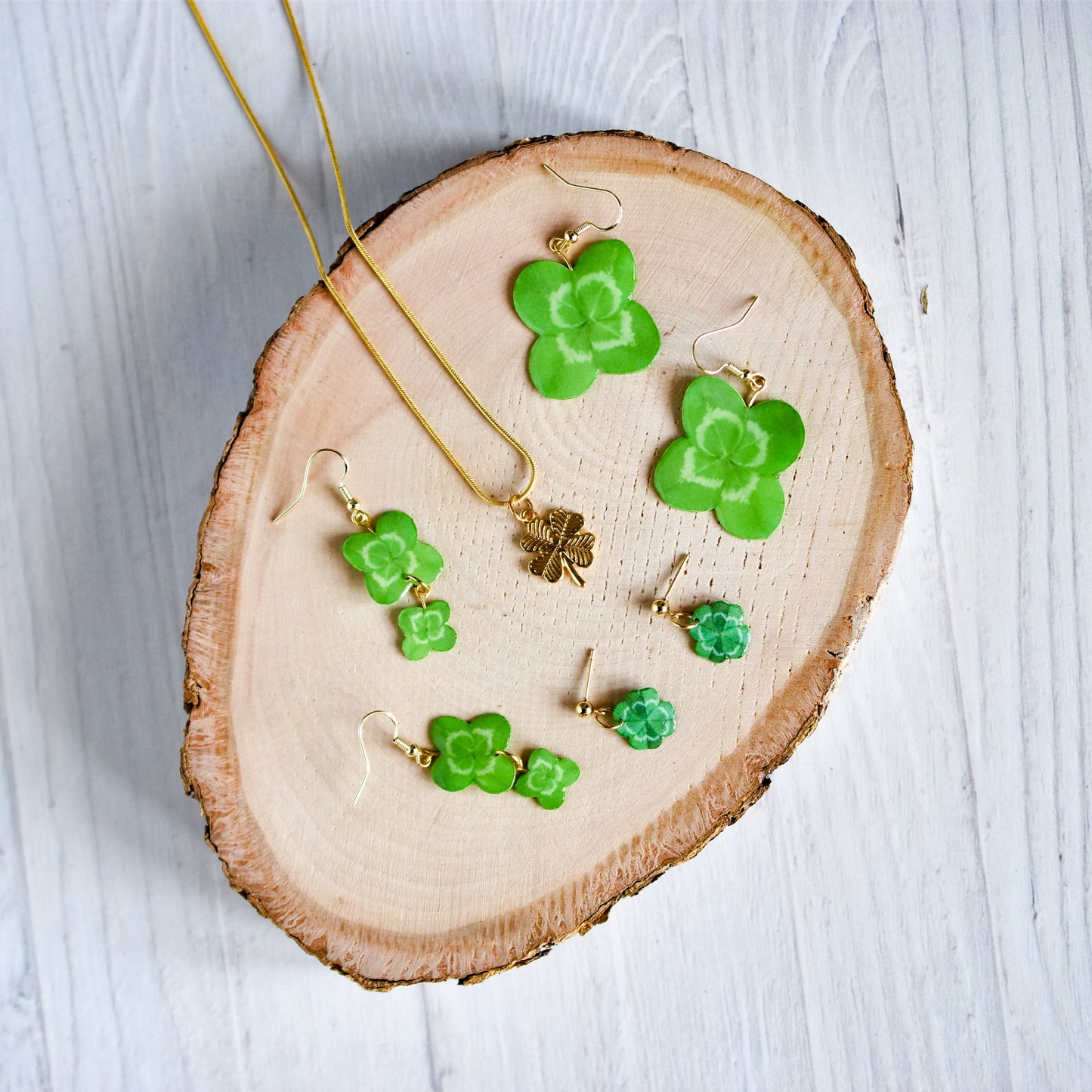 Mini Shamrock 4-Leaf Clover Dangle Stud Earrings | Leaf Earrings | Lucky Earrings