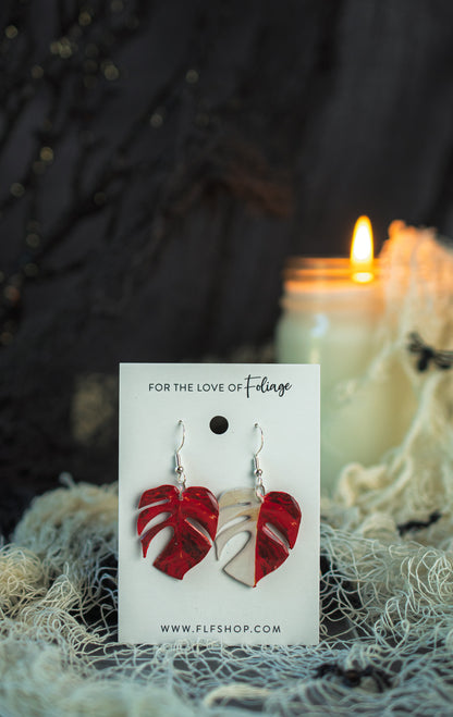 Monstera Albo Blood Moon Plant Earrings |Vampire Leaf Earrings