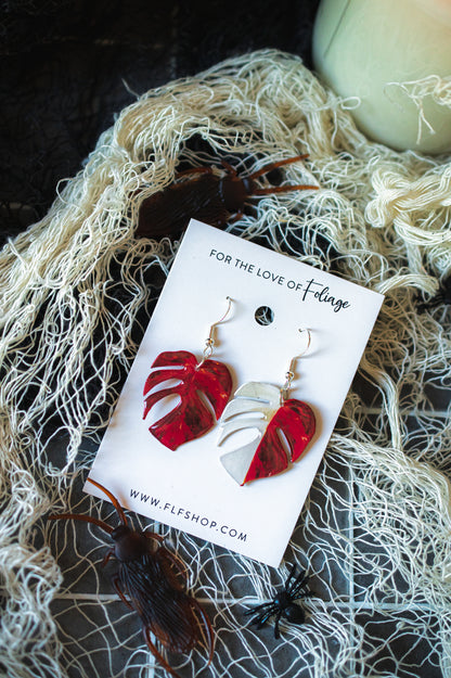 Monstera Albo Blood Moon Plant Earrings |Vampire Leaf Earrings