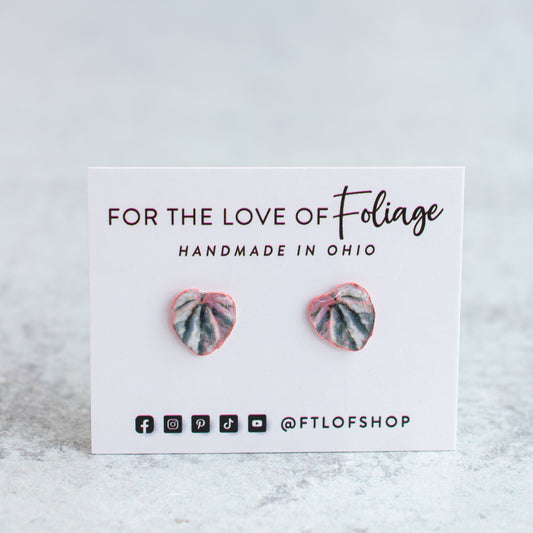 Pink Lady Peperomia Stud Earrings | Leaf Earrings