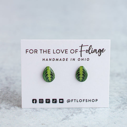 Lemon Lime Maranta Stud Earrings | Leaf Earrings