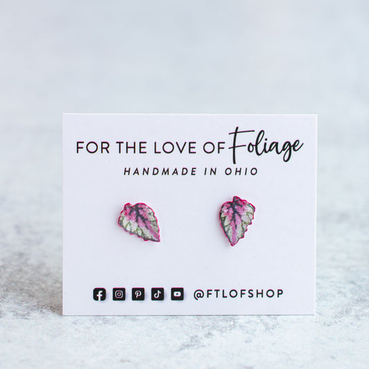 Rex Begonia Salsa Stud Earrings | Leaf Earrings