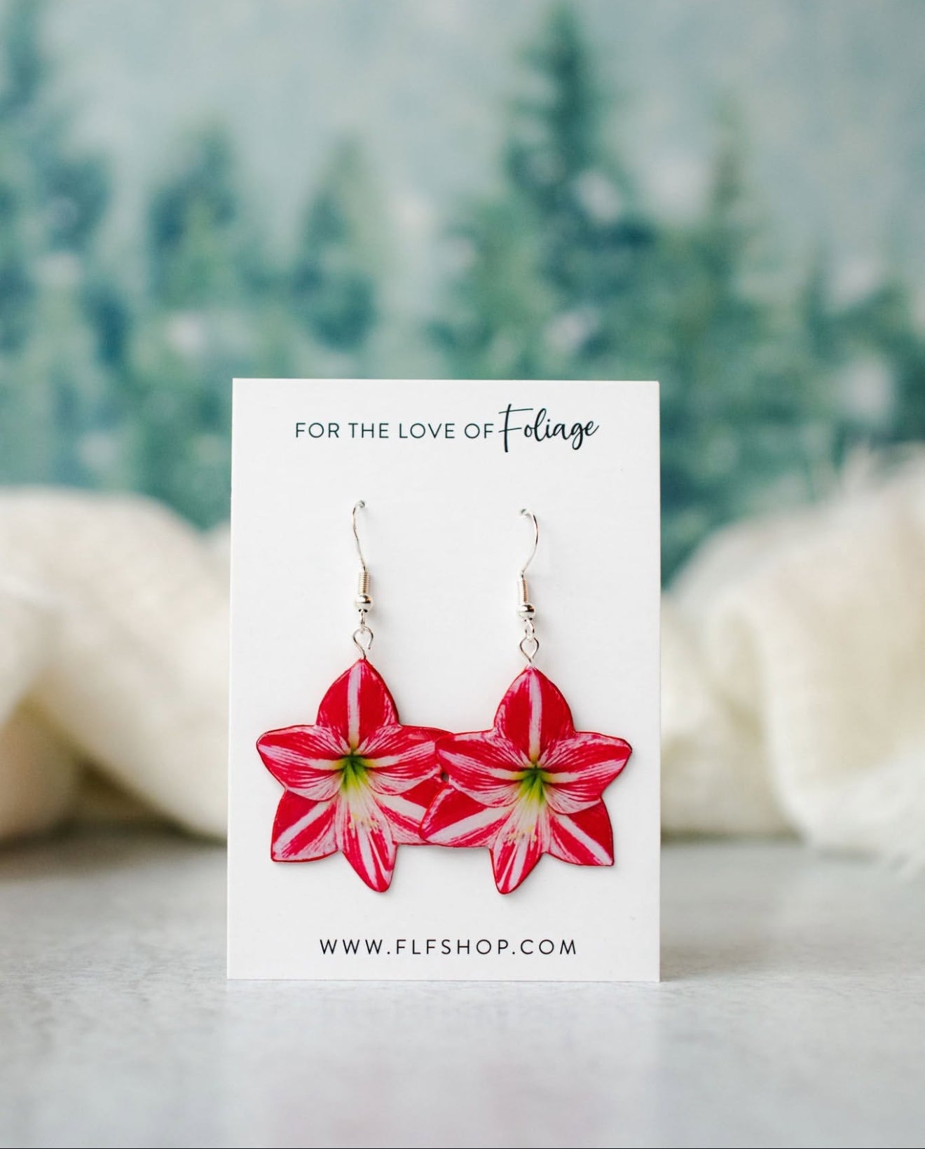 Holiday Peppermint Amaryllis Plant Earrings | Flower Blossom Earrings | Red Earrings