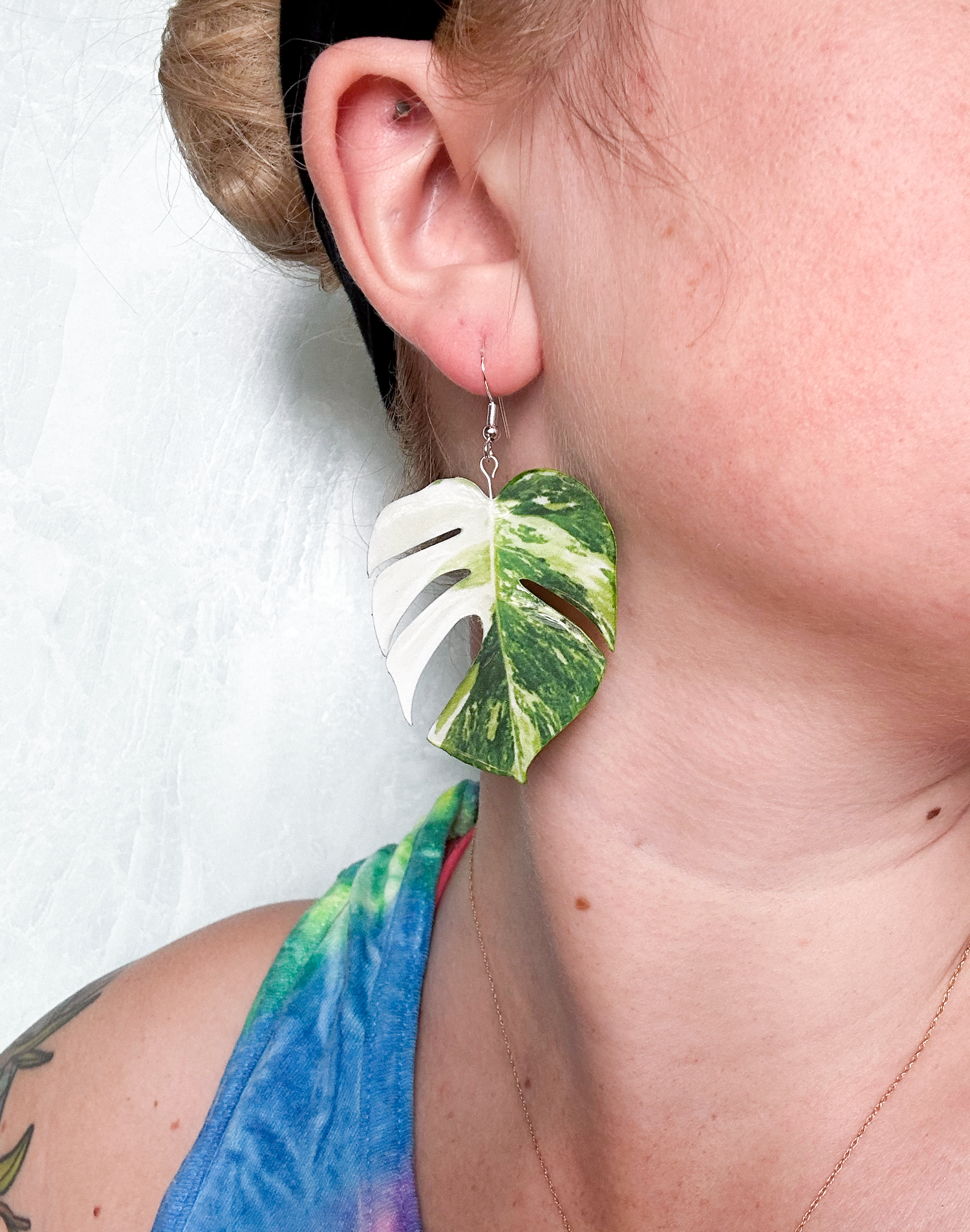 Monstera Albo Half Moon Plant Earrings | Leaf Earrings