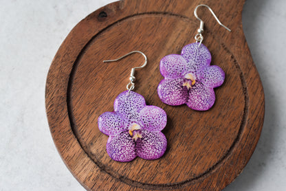 Purple Orchid Bloom Plant Earrings | Blossom Earrings
