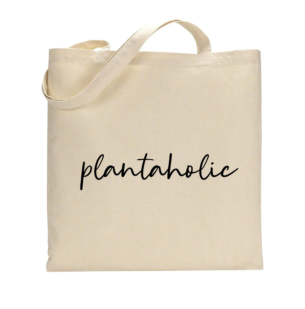 Plantaholic Cursive Cotton Canvas Tote Bag