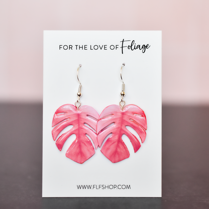 monstera plant pink Pink Monstera Deliciosa Plant Earrings