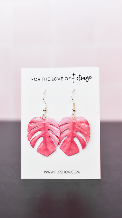 Pink Monstera Deliciosa Plant Earrings | Leaf Earrings