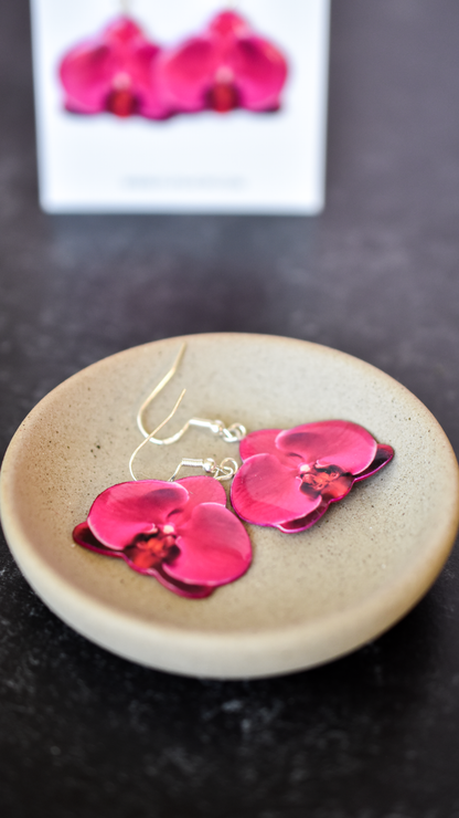 Magenta Orchid Blossom Plant Earrings