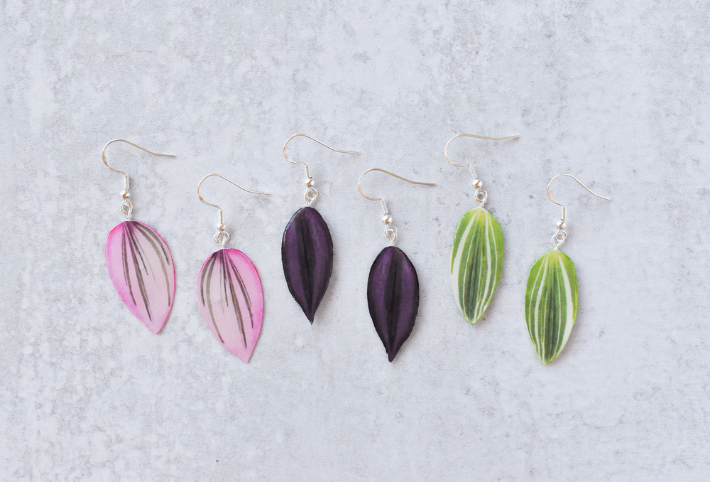 Tradescantia Zebrina Earrings | Leaf Earrings | Plant Earrings