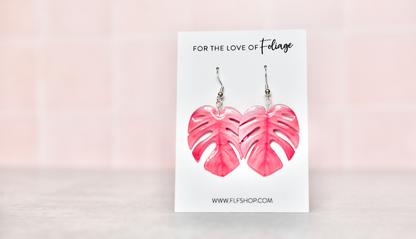 Pink Monstera Deliciosa Plant Earrings | Leaf Earrings