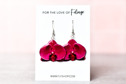 Magenta Orchid Blossom Plant Earrings