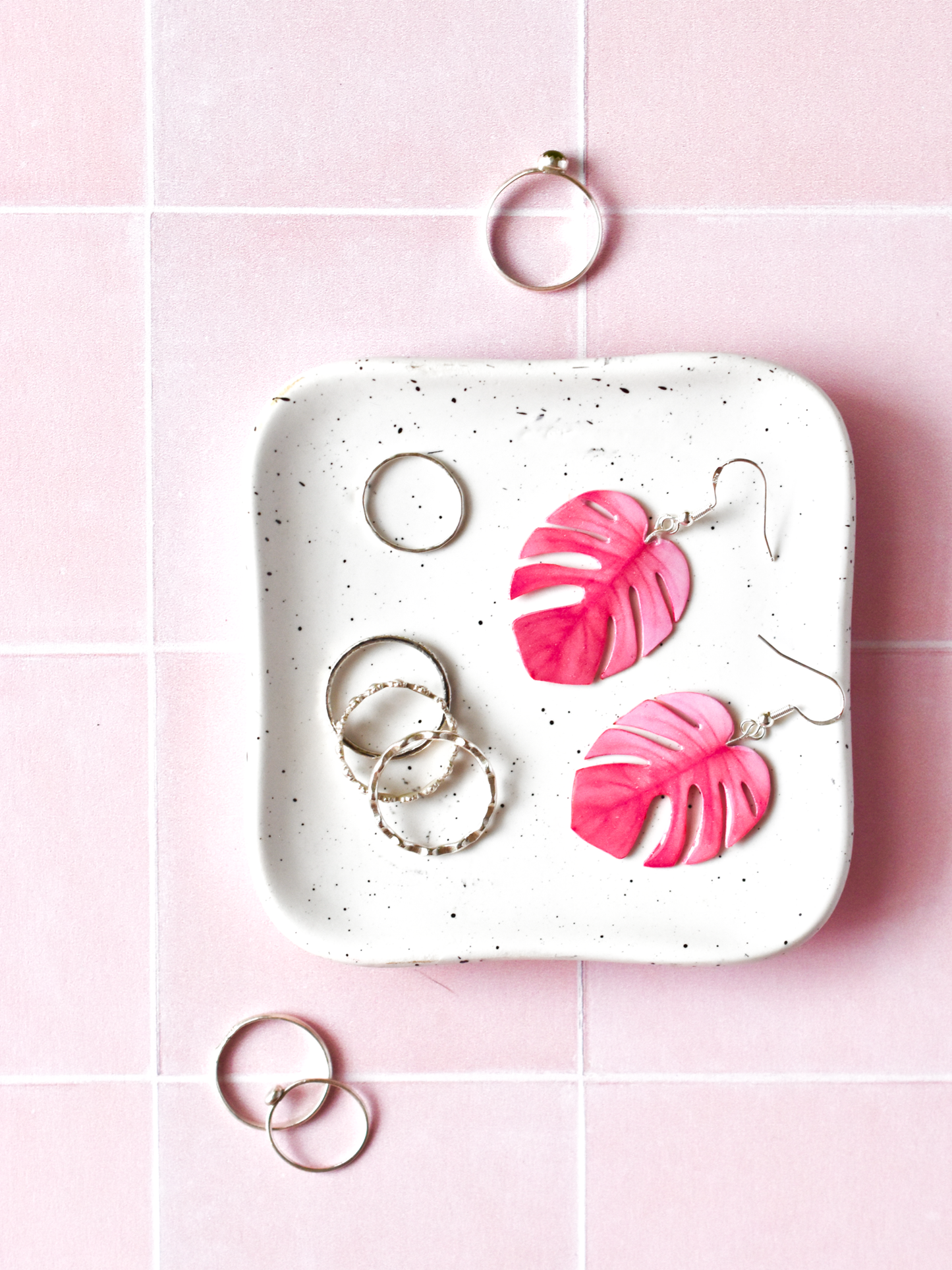 Pink Monstera Deliciosa Plant Earrings | Leaf Earrings