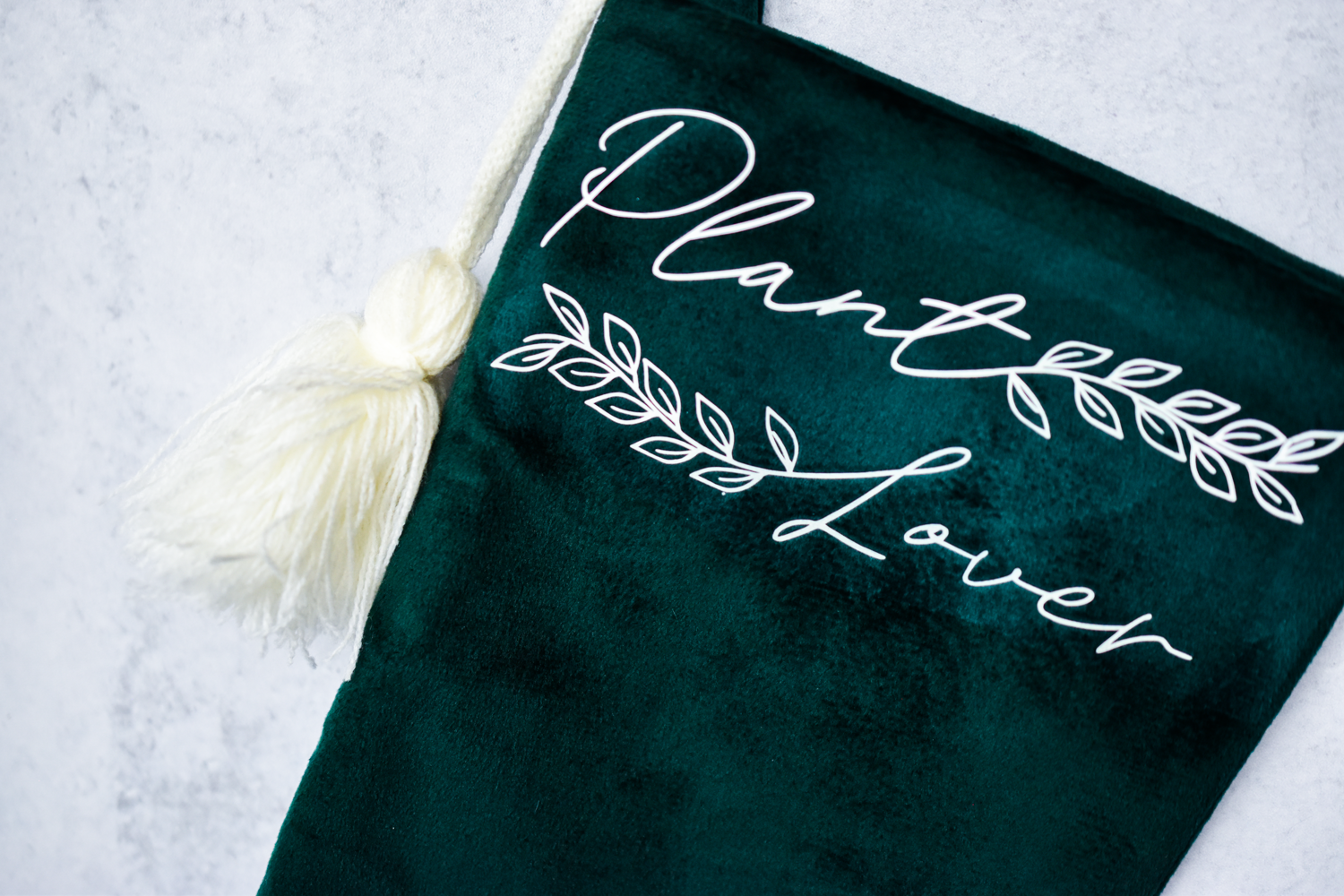 Plant Lover Emerald Green Velvet Christmas Stocking with Tassel