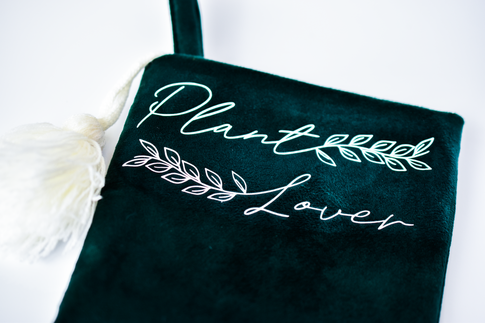 Plant Lover Emerald Green Velvet Christmas Stocking with Tassel