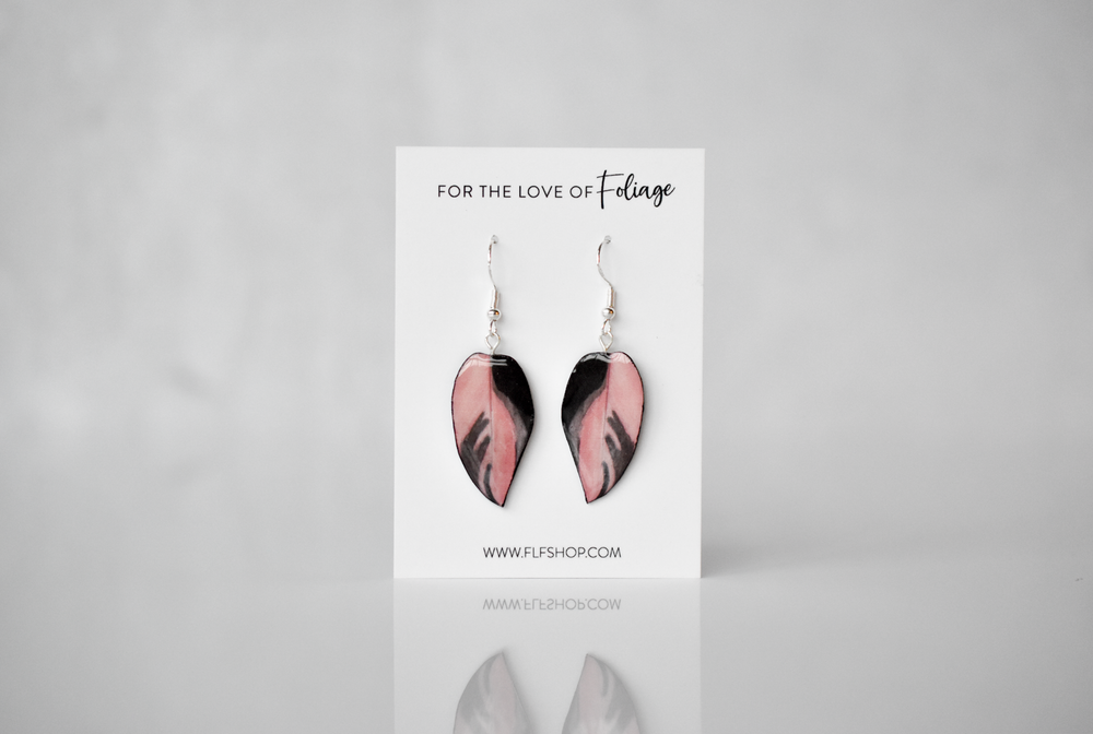 Philodendron Pink Princess "PPP" Dark Plant Earrings | Leaf Earrings