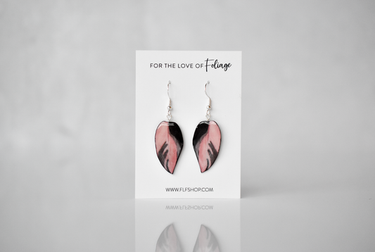 Philodendron Pink Princess "PPP" Dark Plant Earrings | Leaf Earrings