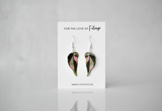 Philodendron Pink Princess "PPP" Camo Plant Earrings | Leaf Earrings