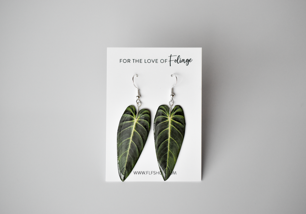 Products Philodendron Melanochrysum || Handmade Leaf Earrings || Plant Earrings || Sterling Silver Earrings