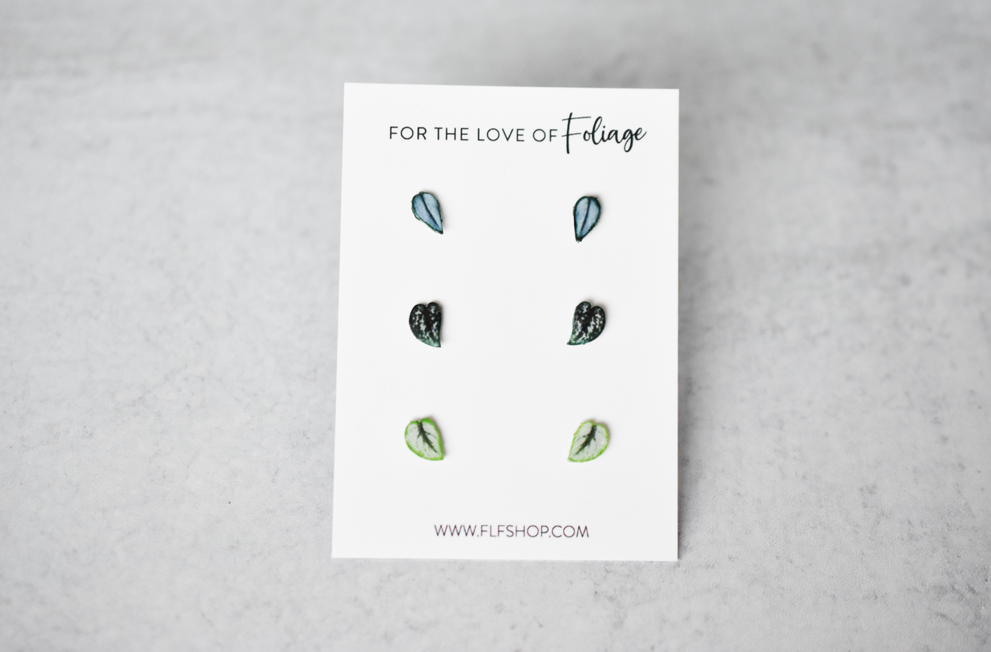 Scindapsus Stud Earring 3-Pack | Leaf Earrings | Satin Pothos | Argyraeus | Exotica | Treubii Moonlight