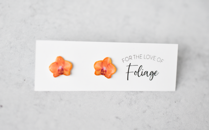 Yellow Orchid Blossom Stud Earrings | Leaf Earrings | Orchid Earrings