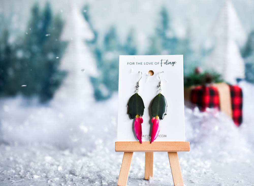 Holiday Cactus Plant Earrings | Leaf Earrings | Christmas Cactus | Thanksgiving Cactus