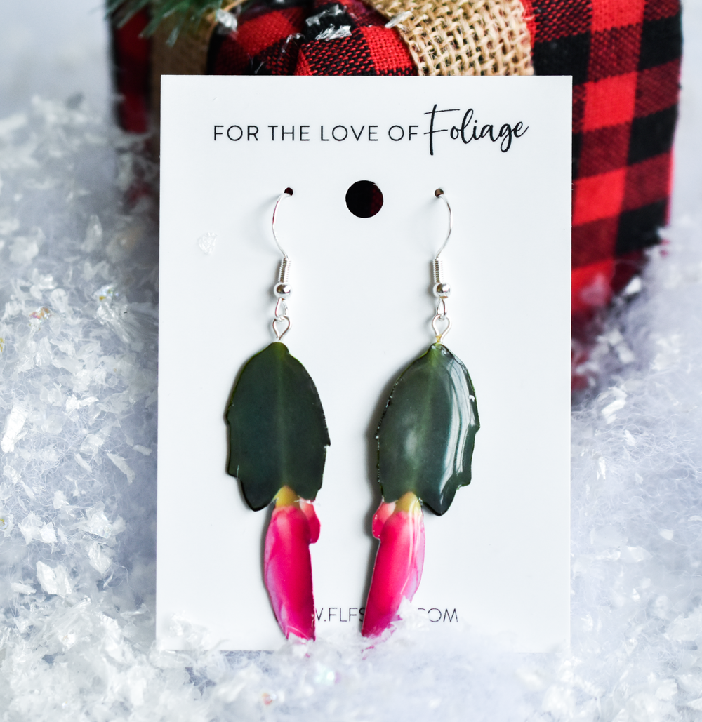 Holiday Cactus Plant Earrings | Leaf Earrings | Christmas Cactus | Thanksgiving Cactus