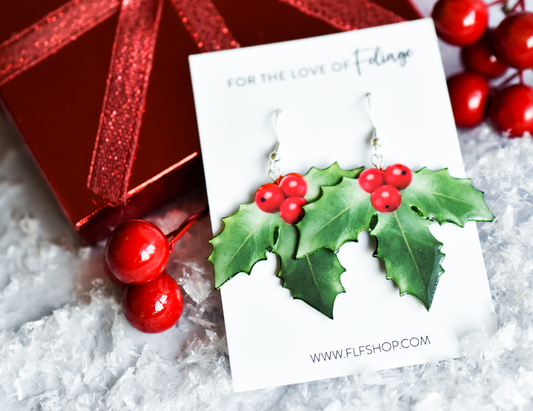 Holly Berry Bunch Plant Earrings | Leaf Earrings