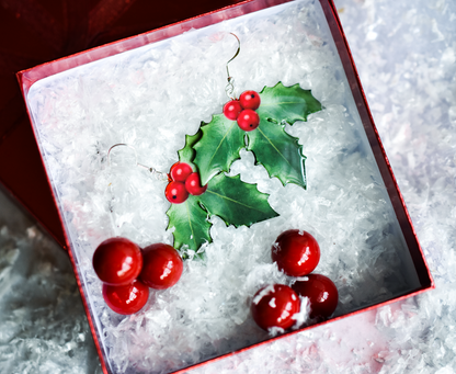Holly Berry Bunch Plant Earrings | Leaf Earrings