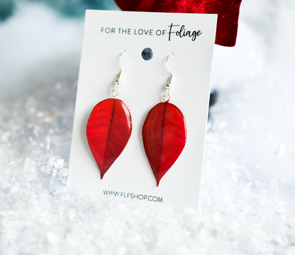 Holiday Poinsettia Plant Earrings | Leaf Earrings | Red Earrings