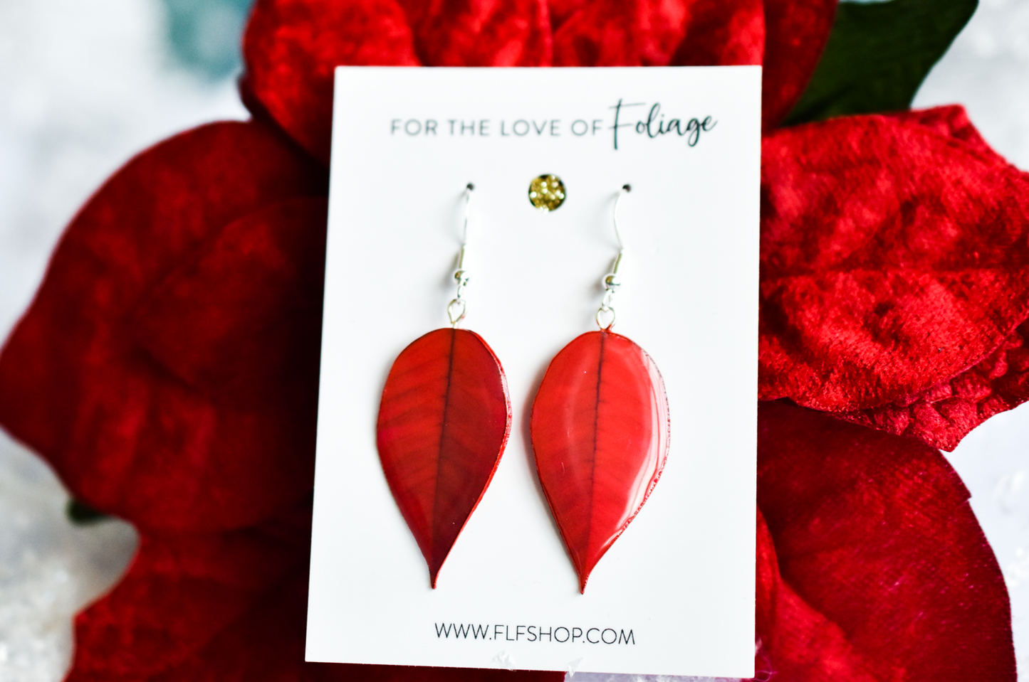 Holiday Poinsettia Plant Earrings | Leaf Earrings | Red Earrings