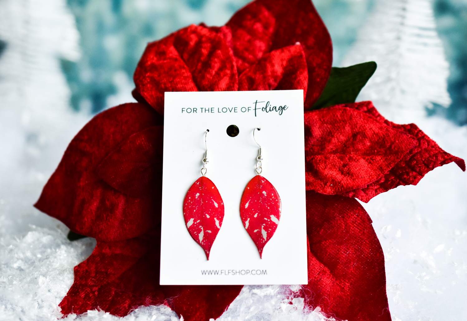 Holiday Speckled Poinsettia Plant Earrings | Leaf Earrings | Red Earrings