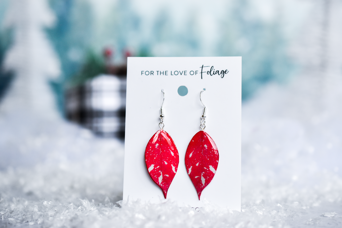 Holiday Speckled Poinsettia Plant Earrings | Leaf Earrings | Red Earrings