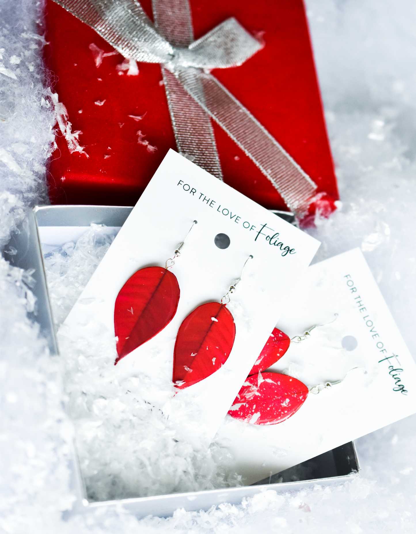 Holiday Poinsettia Plant Earrings | Leaf Earrings | Red Earrings