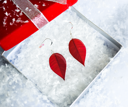 Holiday Poinsettia Plant Earrings | Leaf Earrings | Red Earrings