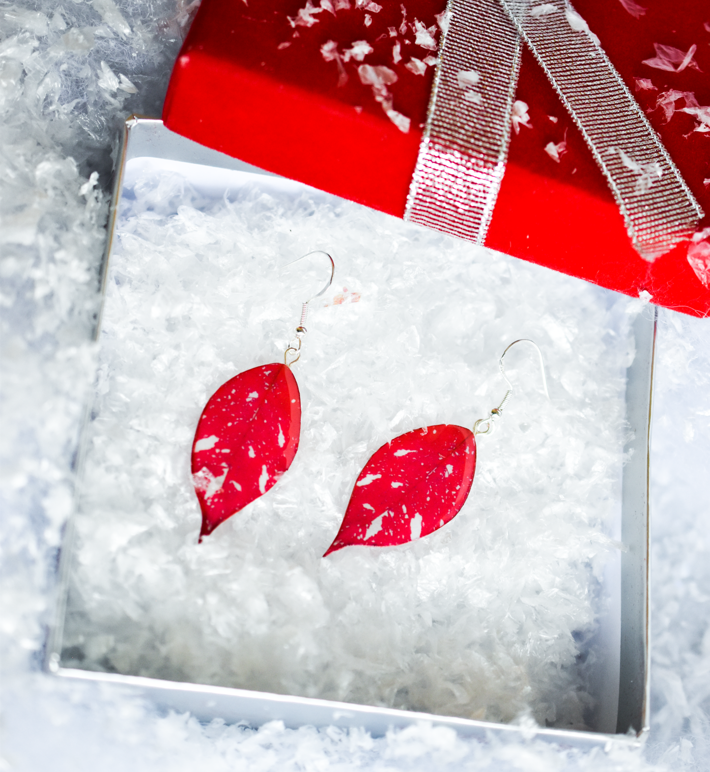 Holiday Speckled Poinsettia Plant Earrings | Leaf Earrings | Red Earrings