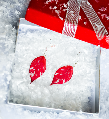 Holiday Speckled Poinsettia Plant Earrings | Leaf Earrings | Red Earrings