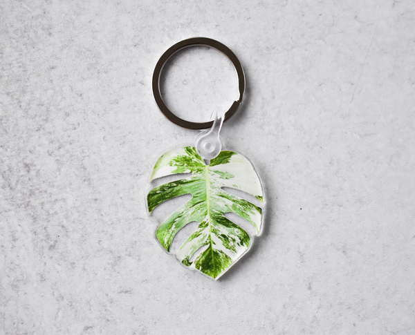 Monstera Albo Marbled Acrylic Leaf Keychain