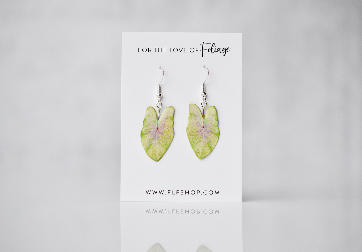 Caladium "Sea Foam Pink" Plant Earrings | Leaf Earrings