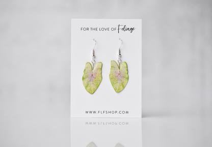 Caladium "Sea Foam Pink" Plant Earrings | Leaf Earrings