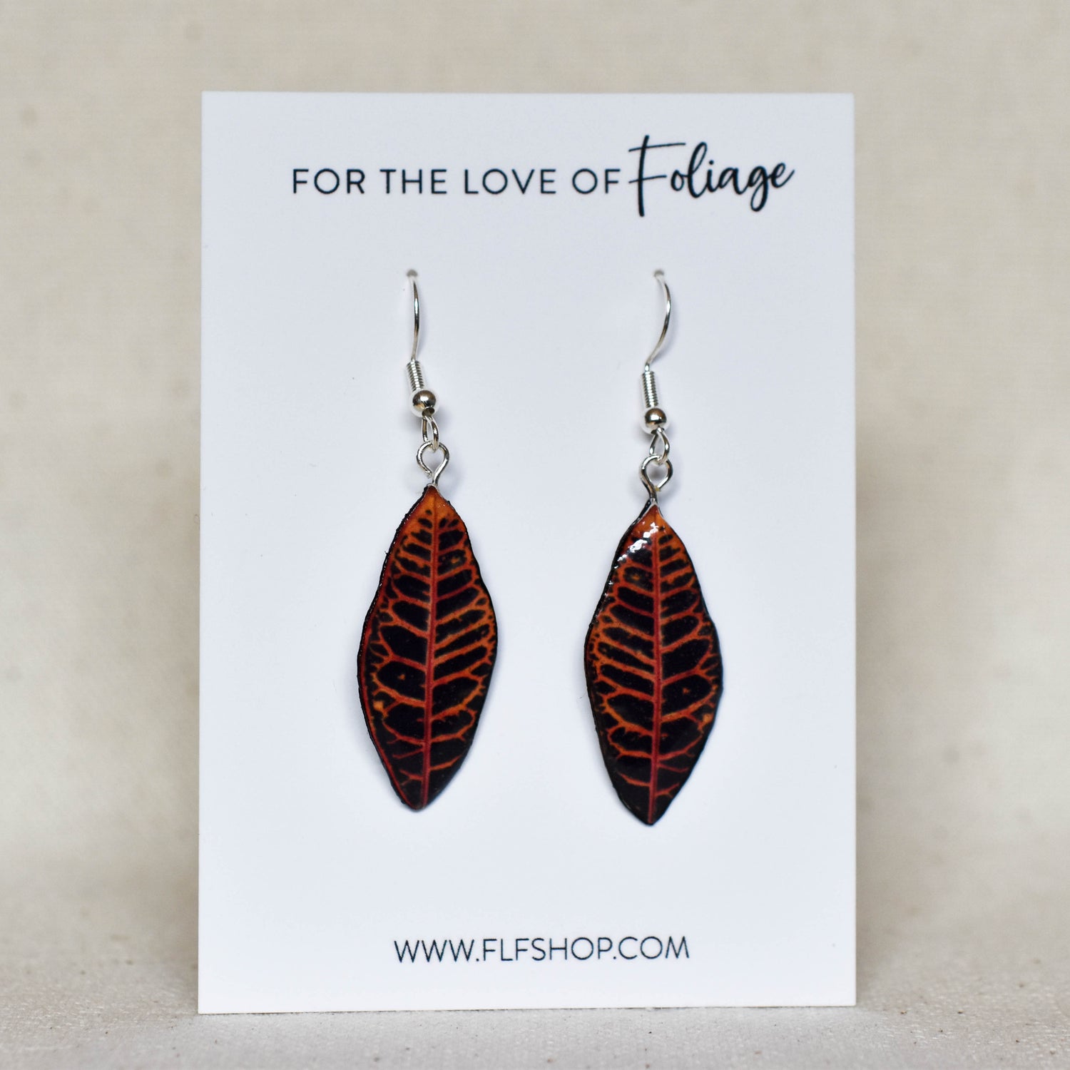 Orange Croton Leaf Plant Earrings | Leaf Earrings