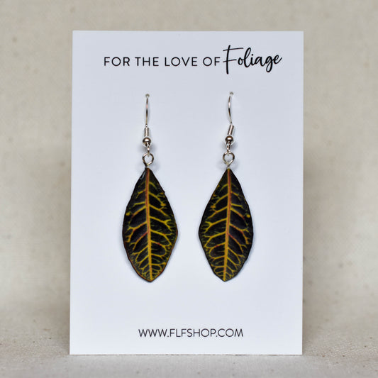 Green Croton Leaf Plant Earrings | Leaf Earrings