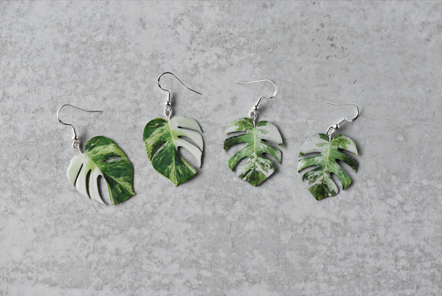 Monstera Albo Marbled Plant Earrings | Leaf Earrings