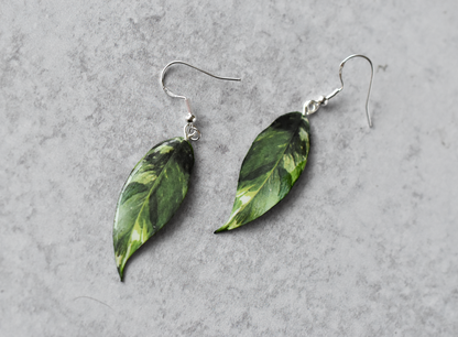 Variegated Peace Lilly Plant Earrings | Leaf Earrings