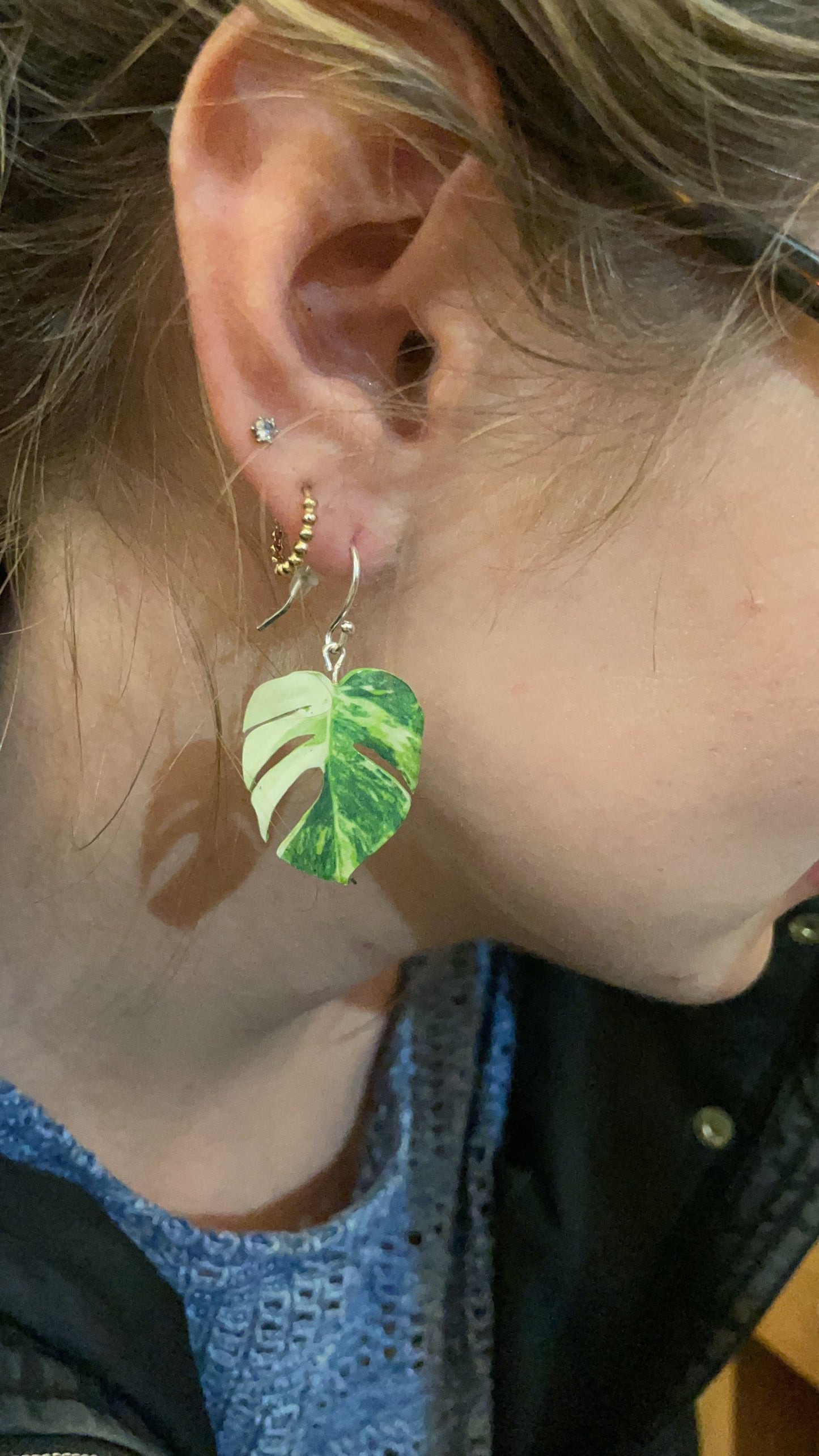 Monstera Albo Half Moon Plant Earrings | Leaf Earrings