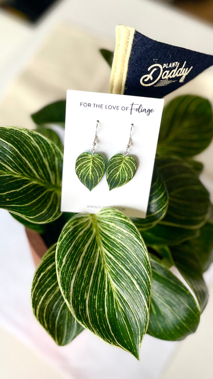 Philodendron Birkin Plant Earrings | Leaf Earrings