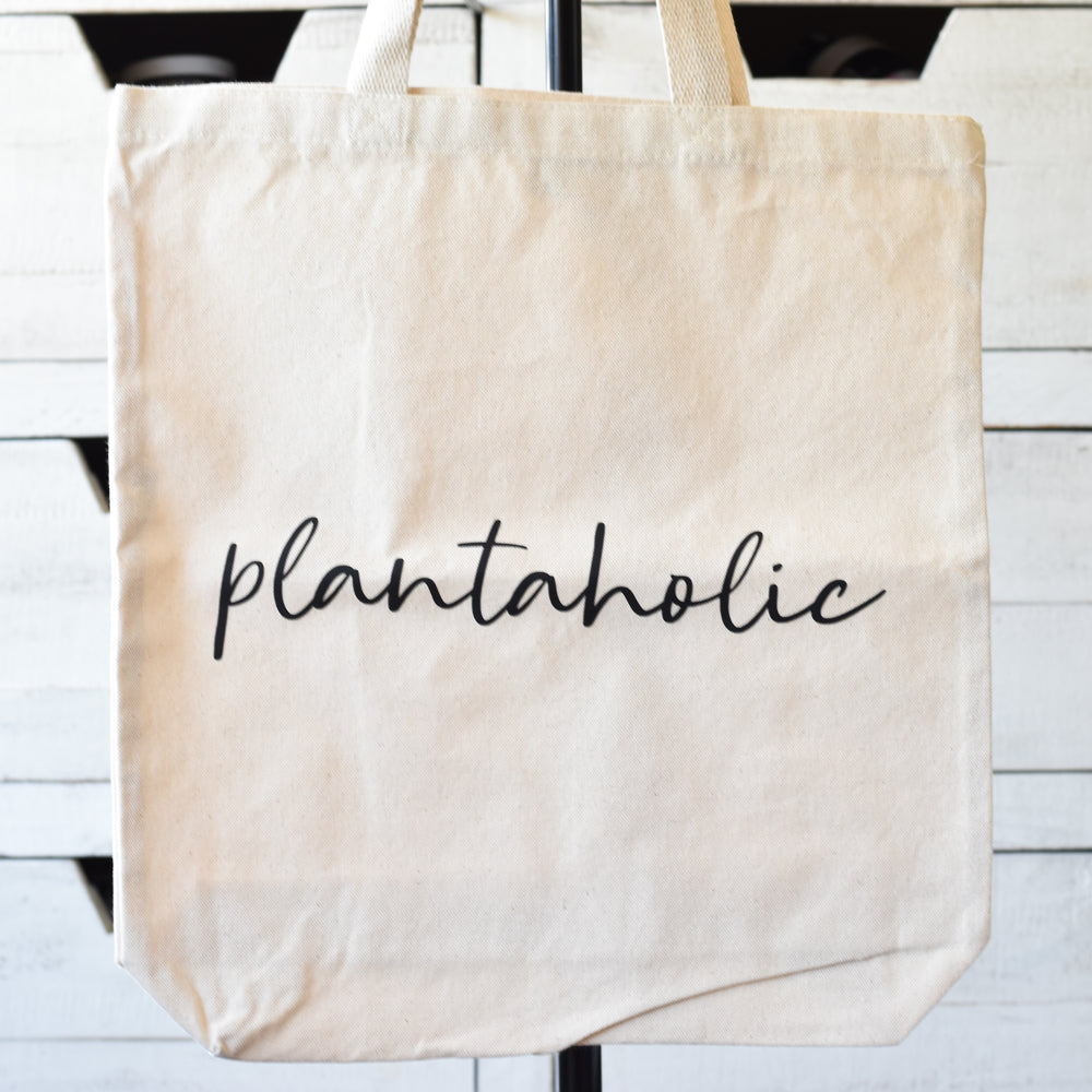 Plantaholic Cursive Cotton Canvas Tote Bag