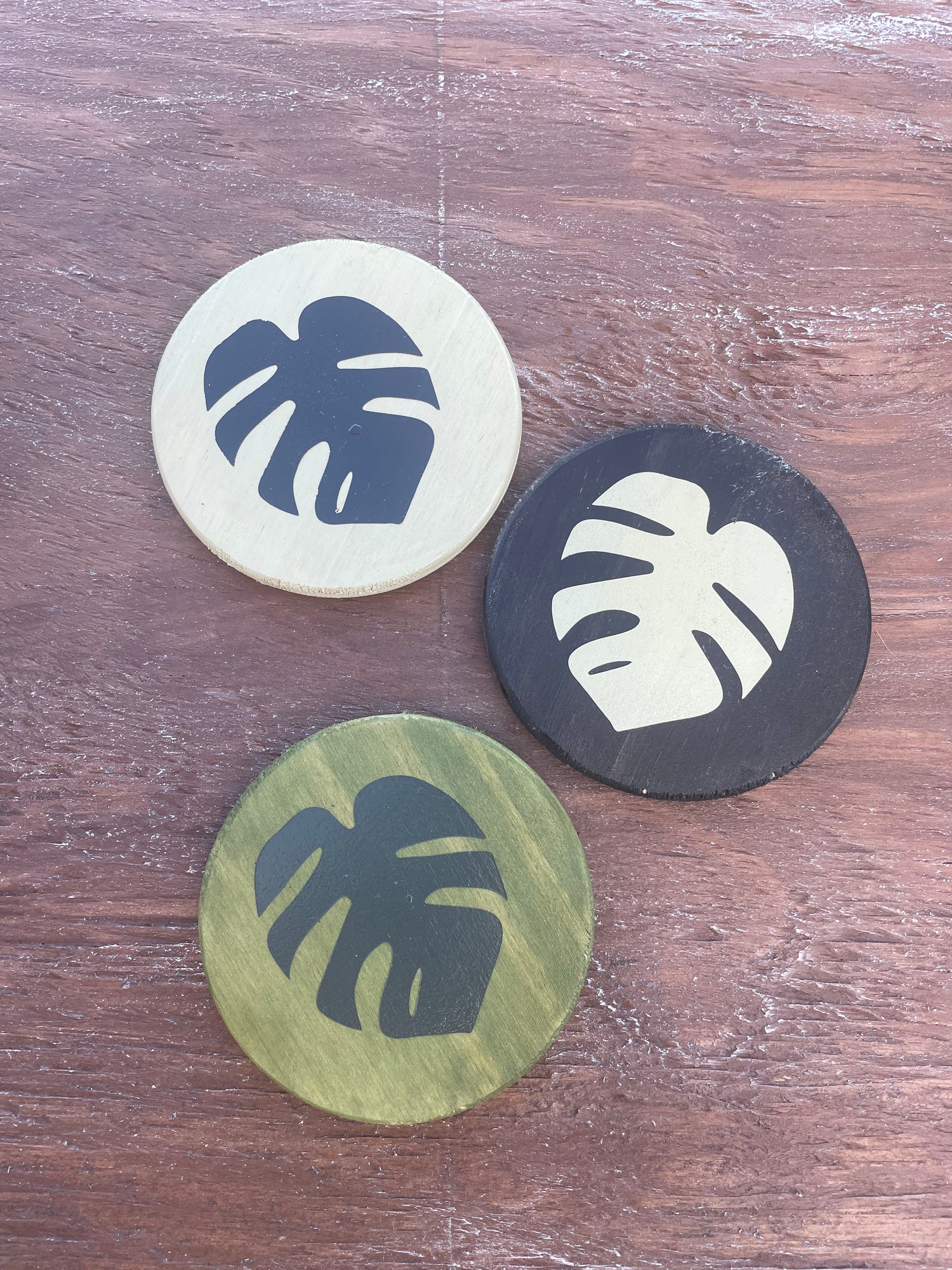 Painted Wooden Monstera Coasters