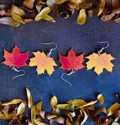 Yellow Maple Leaf Plant Earrings | Leaf Earrings